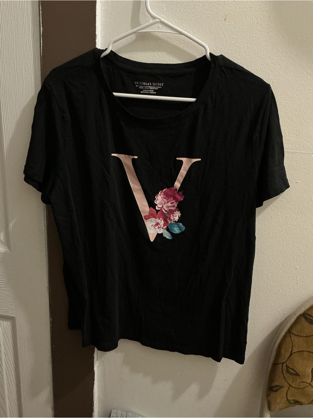 Victoria's Secret Black Tee with Pink Floral 'V'
